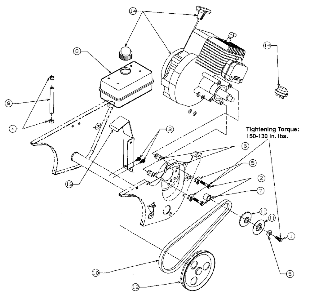 Fuel Tank/Drive Assembly Diagram and Parts List for 140 (31A-140-000)(1998) Yard Machines Snow Blower